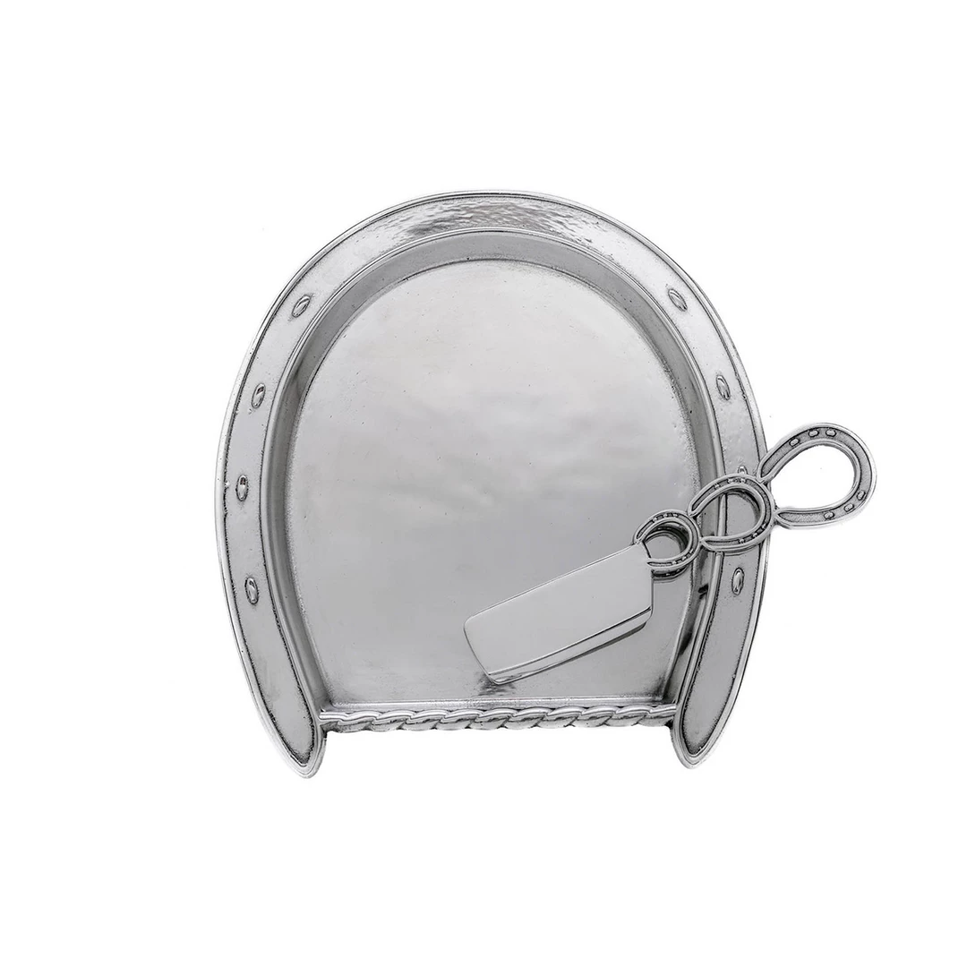 New 🔔 Equestrian Decor Arthur Court Equestrian Plate With Server - Horseshoe 👏 3 Equestrian Decor Arthur Court Equestrian Plate With Server - Horseshoe