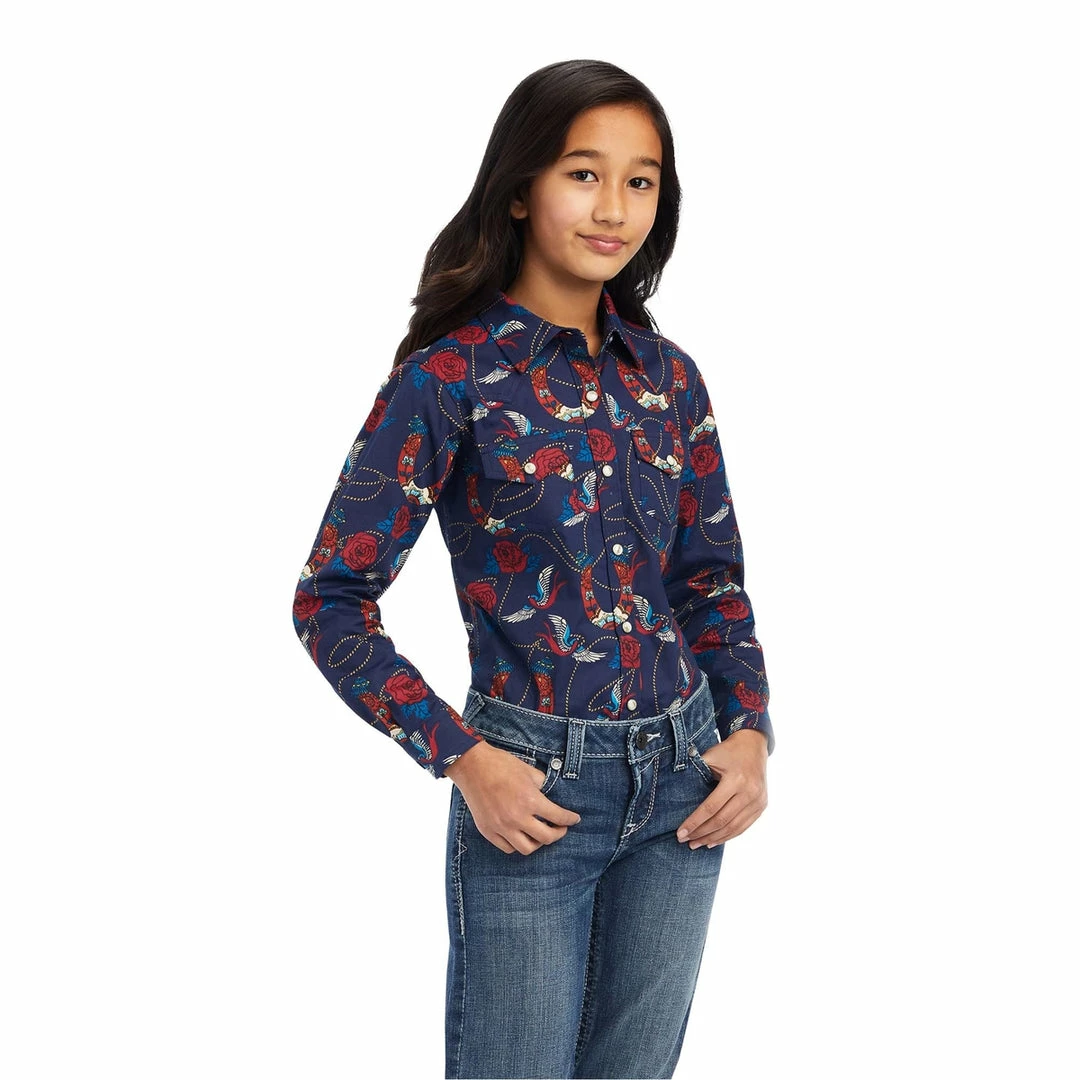 Flash Sale 💯 Ariat Girl's Youth R.E.A.L Rose Snap Long Sleeve 👕 Shirt 😉 3 Ariat Girl's Youth R.E.A.L Rose Snap Long Sleeve Shirt