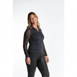 Hannah Childs Women's Mariah Long Sleeve Zip Polo Shirts & Tops