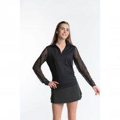 Hot Sale 😍 Hannah Childs 👩 Women's Mariah Long Sleeve Zip Polo 👚 Shirts & Tops ⭐ 12 Hannah Childs Women's Mariah Long Sleeve Zip Polo Shirts & Tops