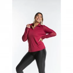 Hot Sale 😍 Hannah Childs 👩 Women's Mariah Long Sleeve Zip Polo 👚 Shirts & Tops ⭐ 14 Hannah Childs Women's Mariah Long Sleeve Zip Polo Shirts & Tops