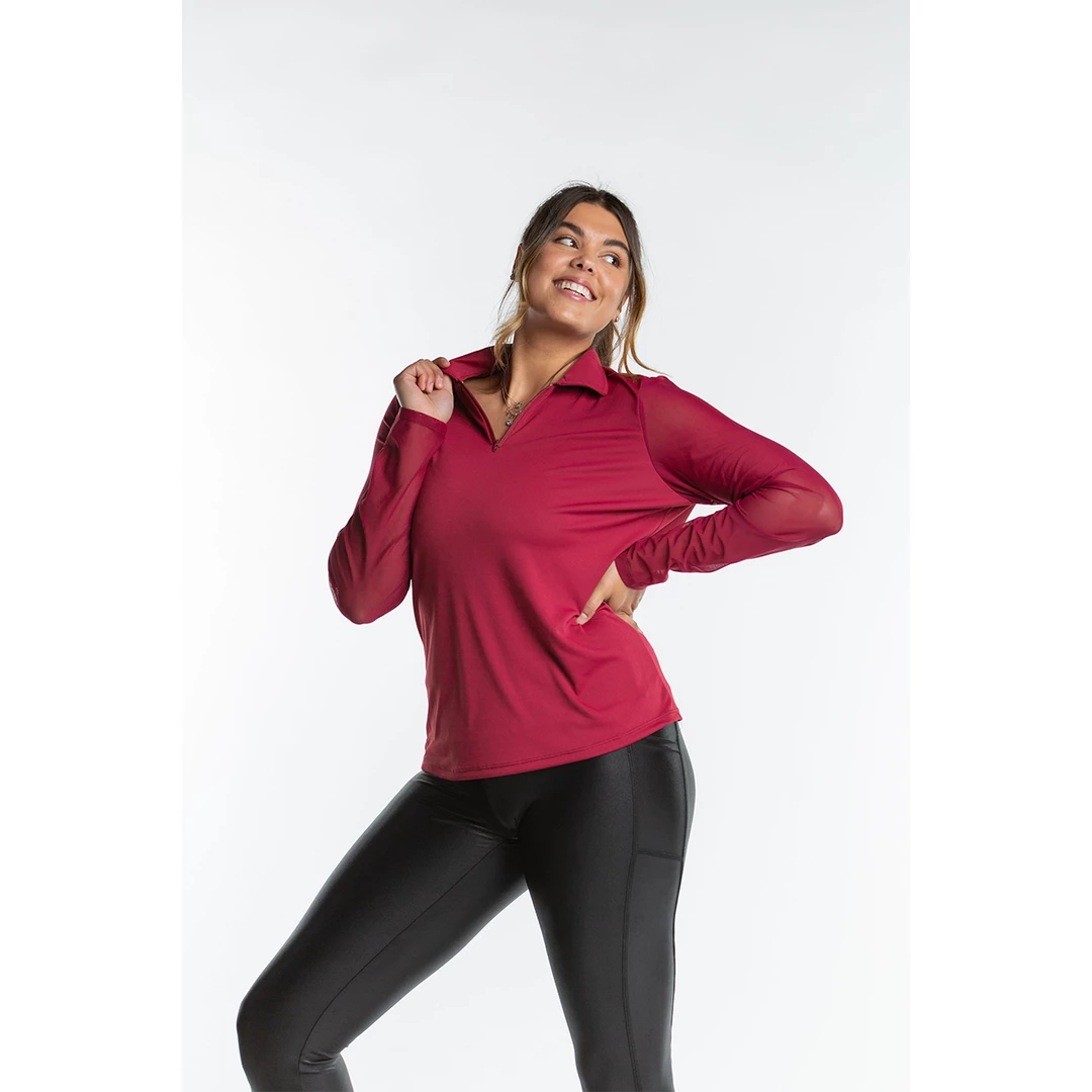 Hot Sale 😍 Hannah Childs 👩 Women's Mariah Long Sleeve Zip Polo 👚 Shirts & Tops ⭐ 7 Hannah Childs Women's Mariah Long Sleeve Zip Polo Shirts & Tops