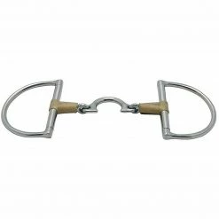 Partrade Metalab Jointed Rawhide Leather With Quarter Moon D-ring Snaffle Bit