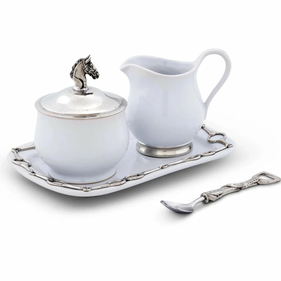 New 🎁 Equestrian Decor Arthur Court Sugar & Creamer Set 😉 3 Equestrian Decor Arthur Court Sugar & Creamer Set