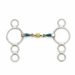 English Riding Supply Horse Bits Centaur Blue Steel 3-Ring Gag Bit With Loose Brass Roller Disks