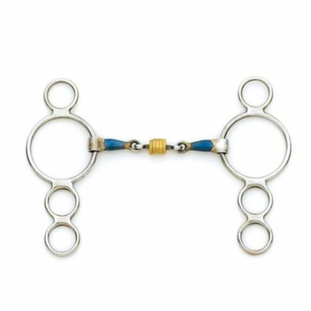 Hot Sale 😀 English Riding Supply Horse Bits Centaur Blue Steel 3-Ring Gag Bit With Loose Brass Roller Disks 💯 3 English Riding Supply Horse Bits Centaur Blue Steel 3-Ring Gag Bit With Loose Brass Roller Disks
